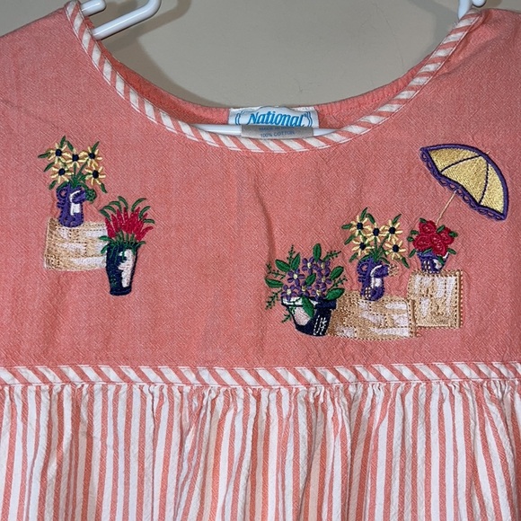 Vintage 80s Striped Flowerpot Smock Dress - Picture 3 of 5